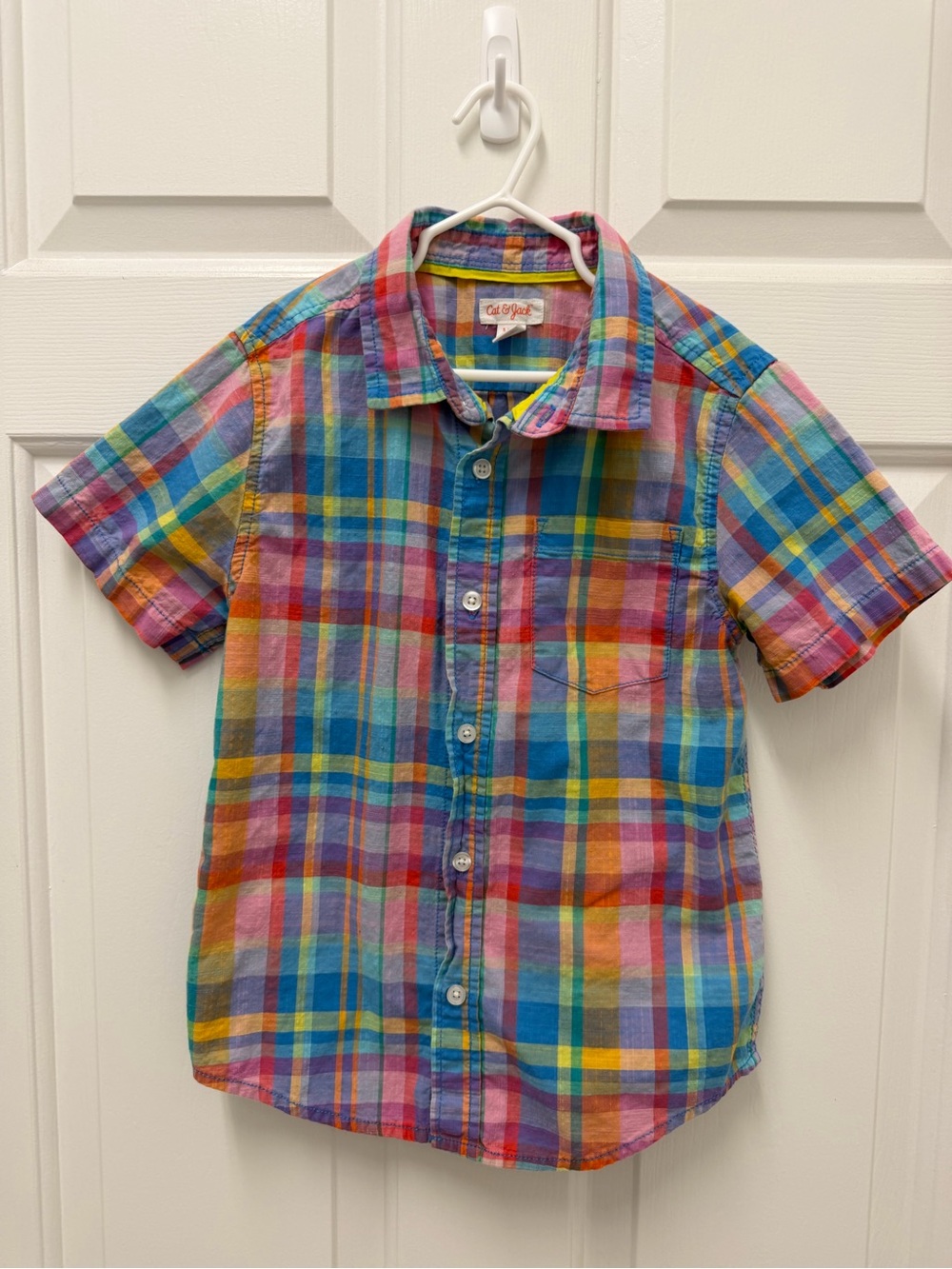 Cat & Jack Bright Multicolor Plaid Short-Sleeve Button-Down Shirt